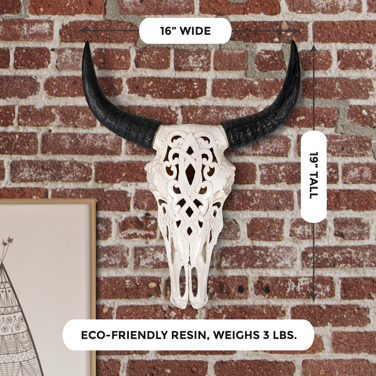 Carved Faux Steer Skull, 19"