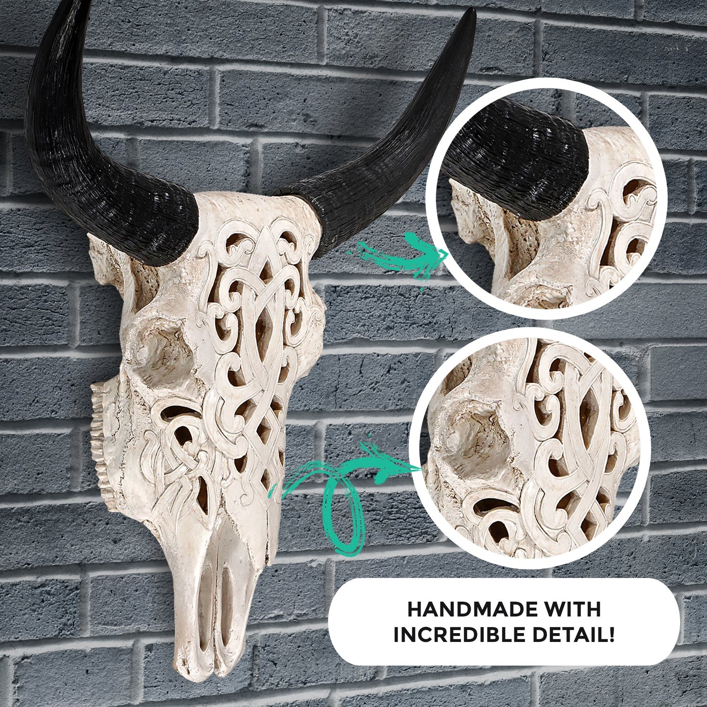Carved Faux Steer Skull, 19"