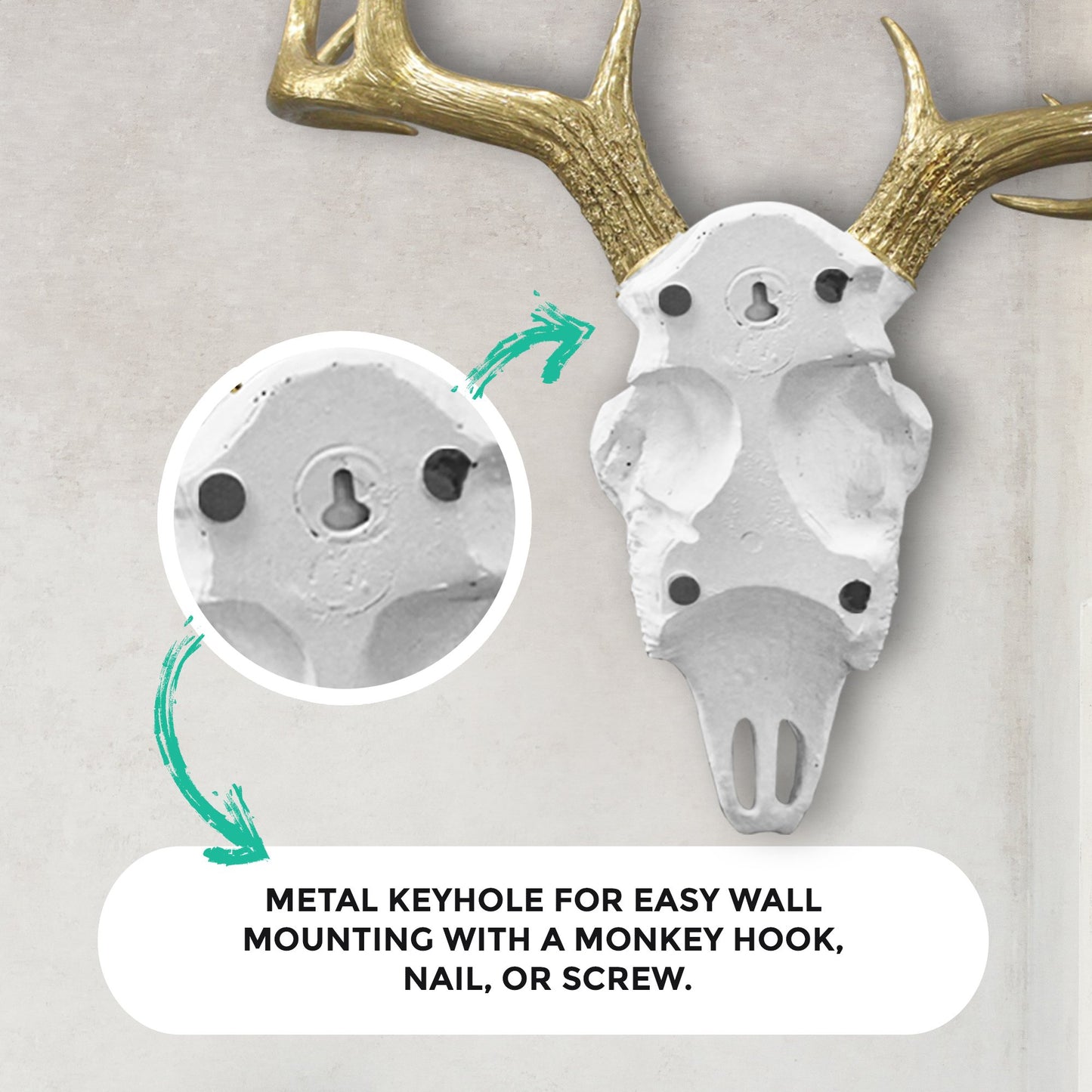 Mini White & Gold Deer Skull, 16"