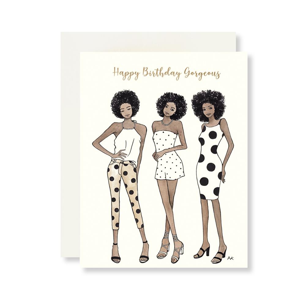 Black Afro Hair Girls Fashion Illustration Birthday Card
