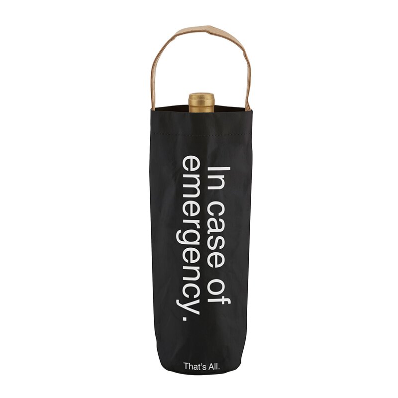 In Case Of Emergency Black Wine Bottle Bag