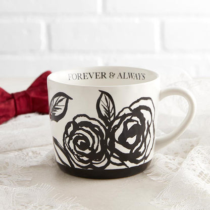 Forever & Always Mug in White with Black Floral Artwork
