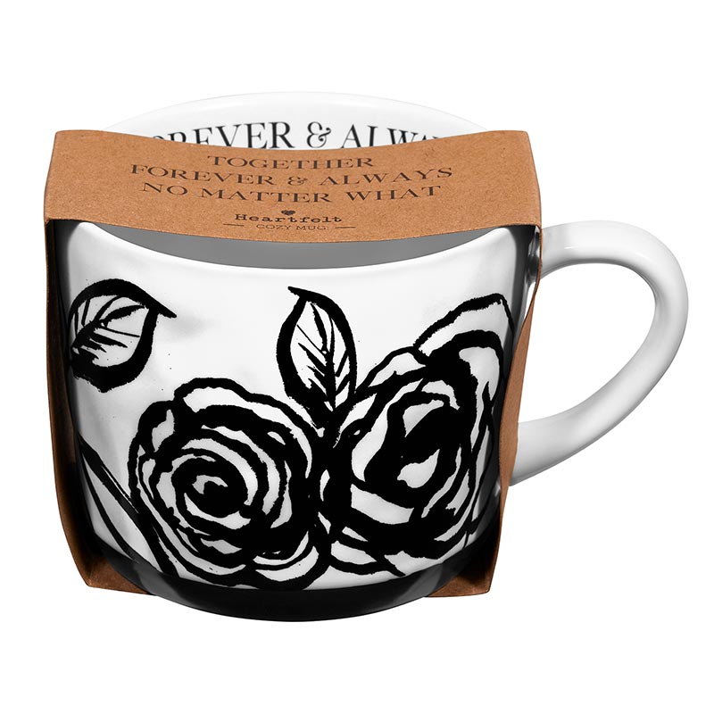 Forever & Always Mug in White with Black Floral Artwork