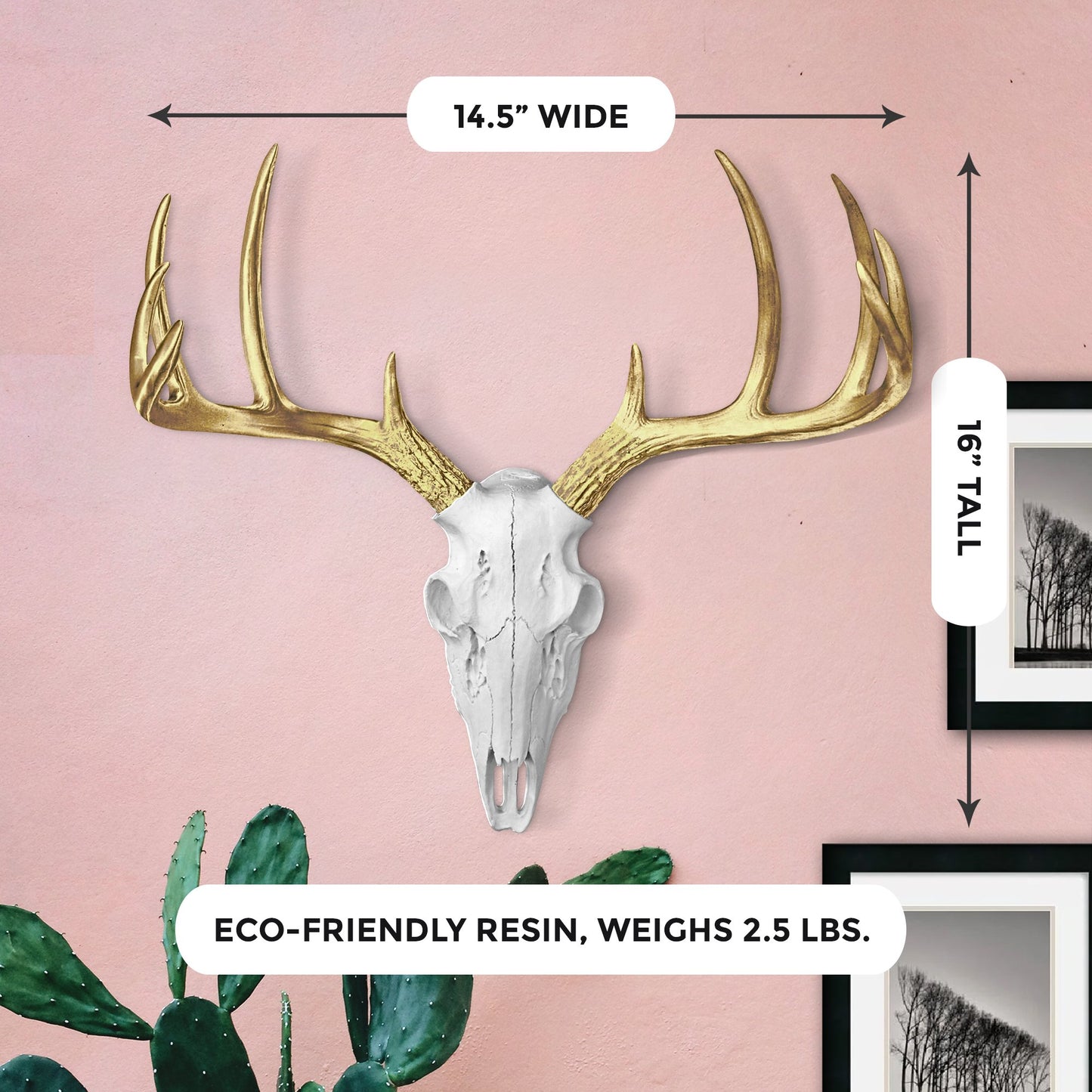 Mini White & Gold Deer Skull, 16"