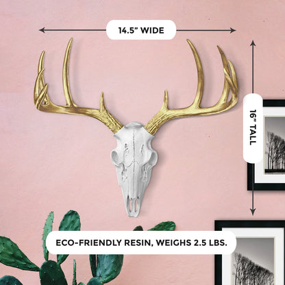 Mini White & Gold Deer Skull, 16"
