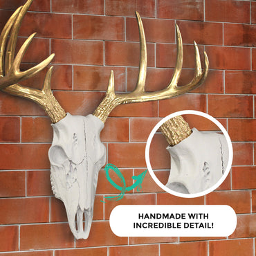 Mini White & Gold Deer Skull, 16"