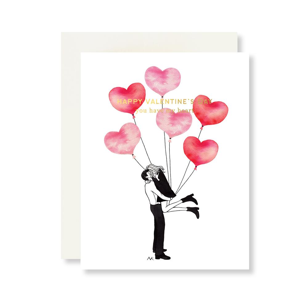 Pink Balloons Valentines Card