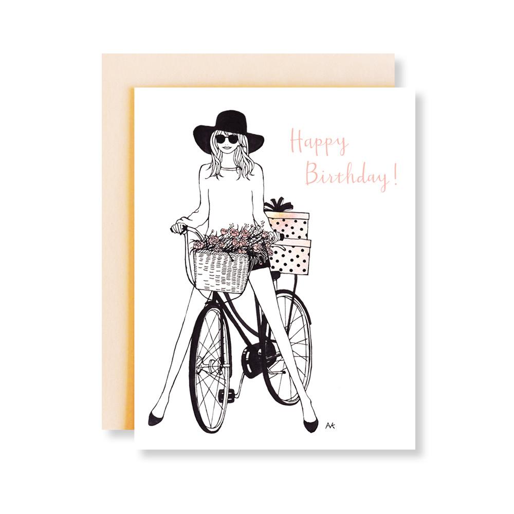 Bicycle Girl Birthday Card