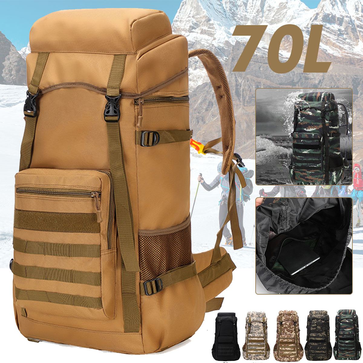 Waterproof Outdoor Camping / Military Backpack - 70L