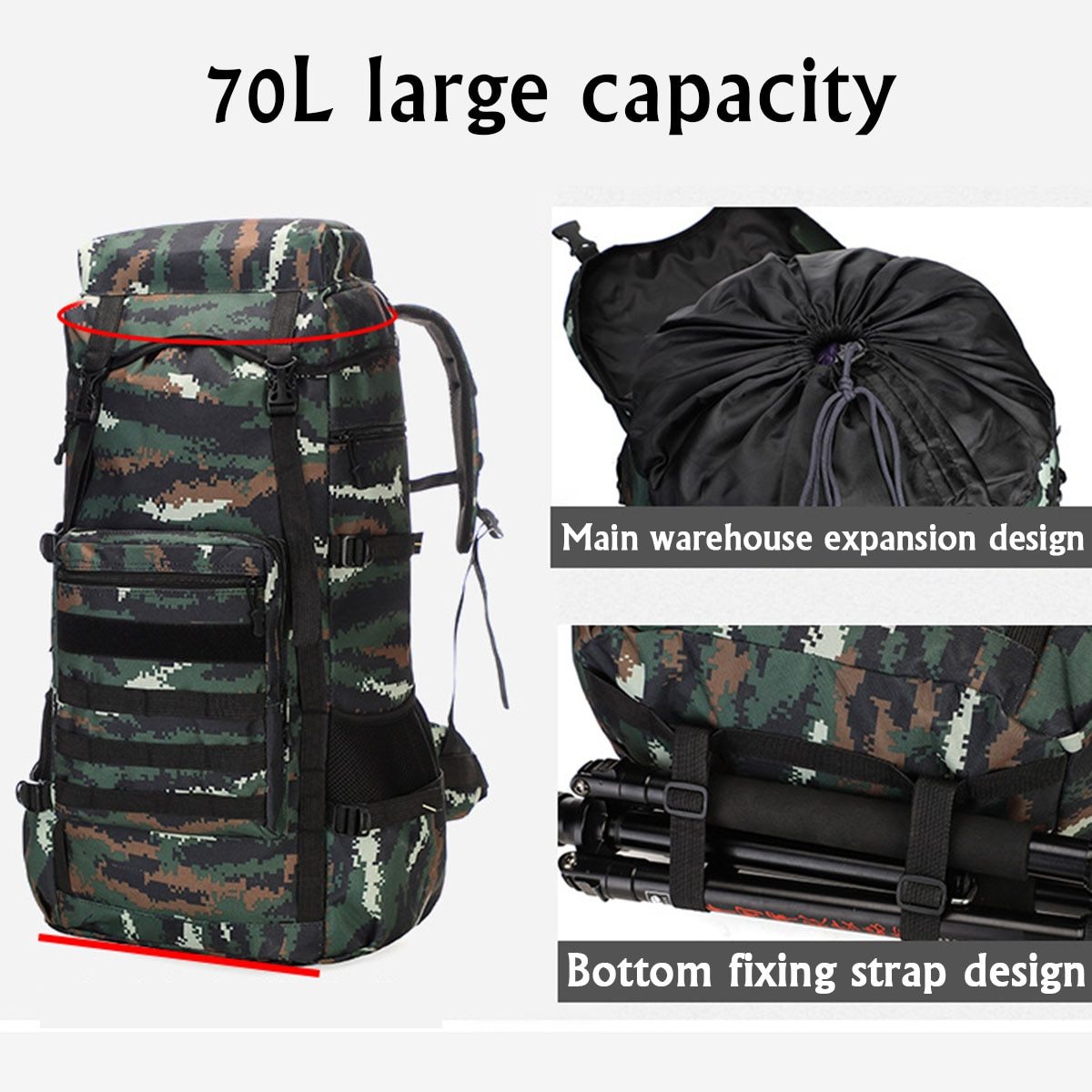 Waterproof Outdoor Camping / Military Backpack - 70L