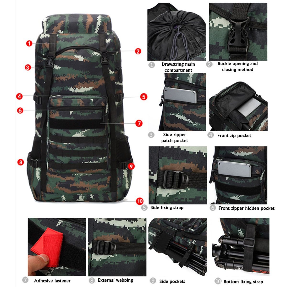 Waterproof Outdoor Camping / Military Backpack - 70L